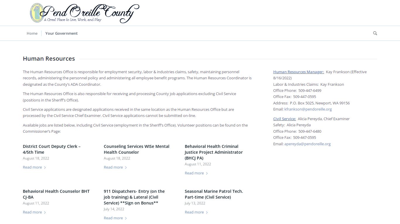 Human Resources – Pend Oreille County